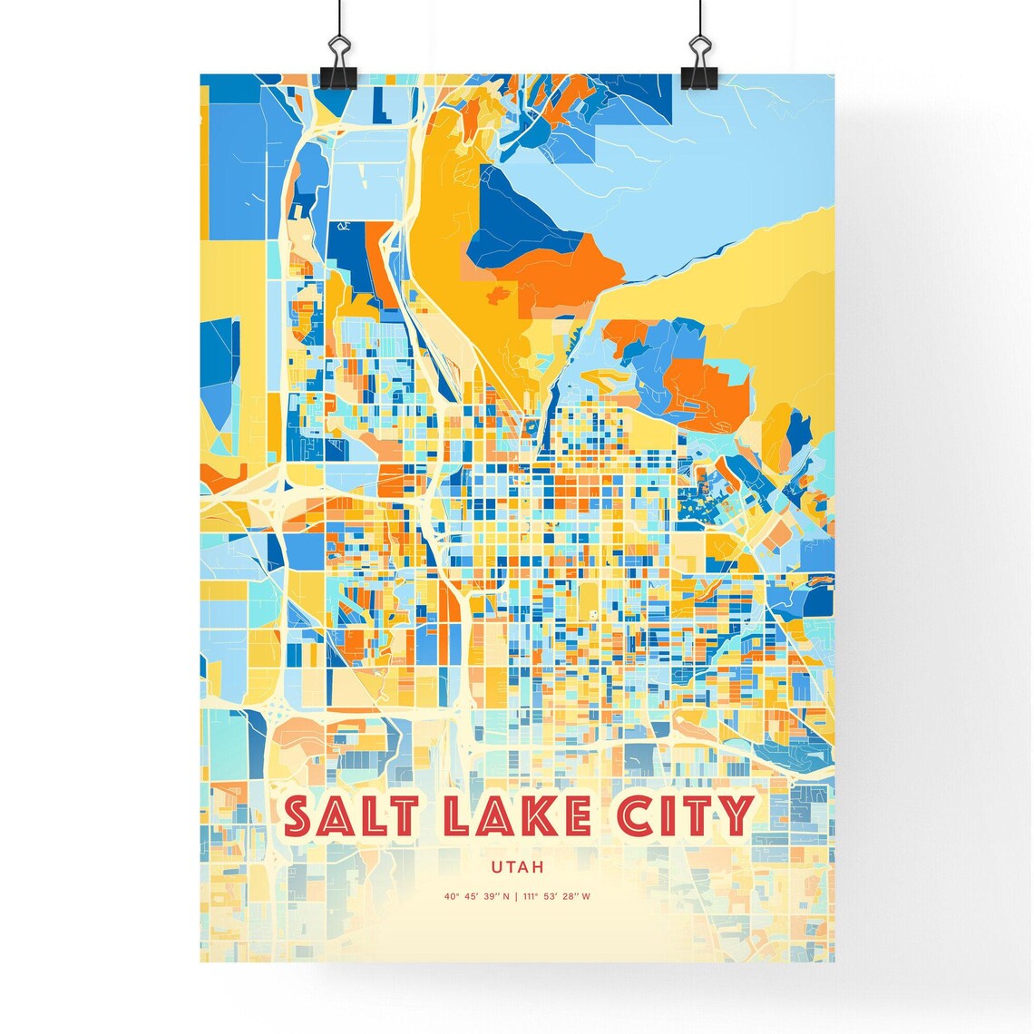 Salt Lake City Utah Blue Orange Modern Map Art Poster for Home - Image 3