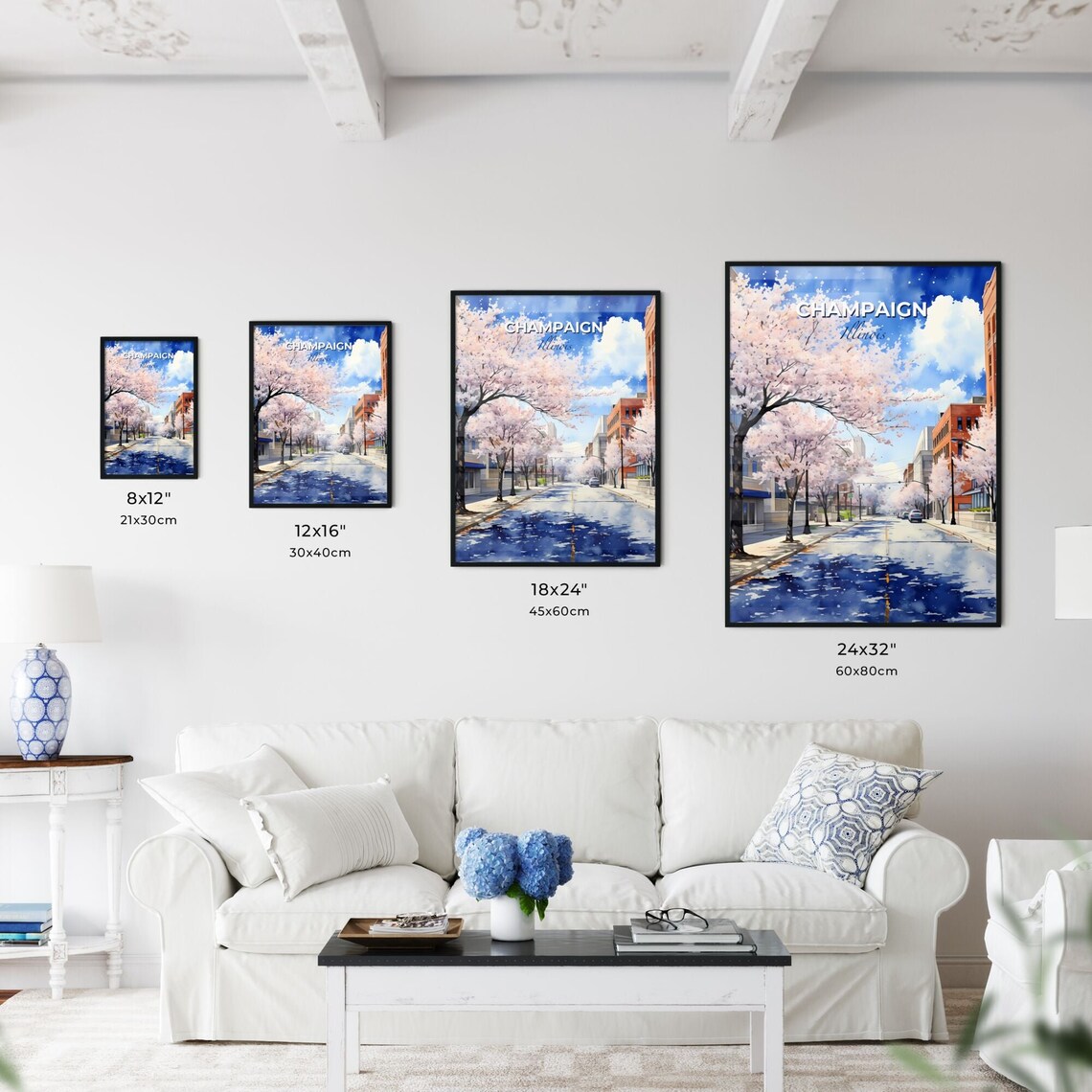 Champaign Illinois Cherry Blossom City Street Spring Travel Poster - Image 3