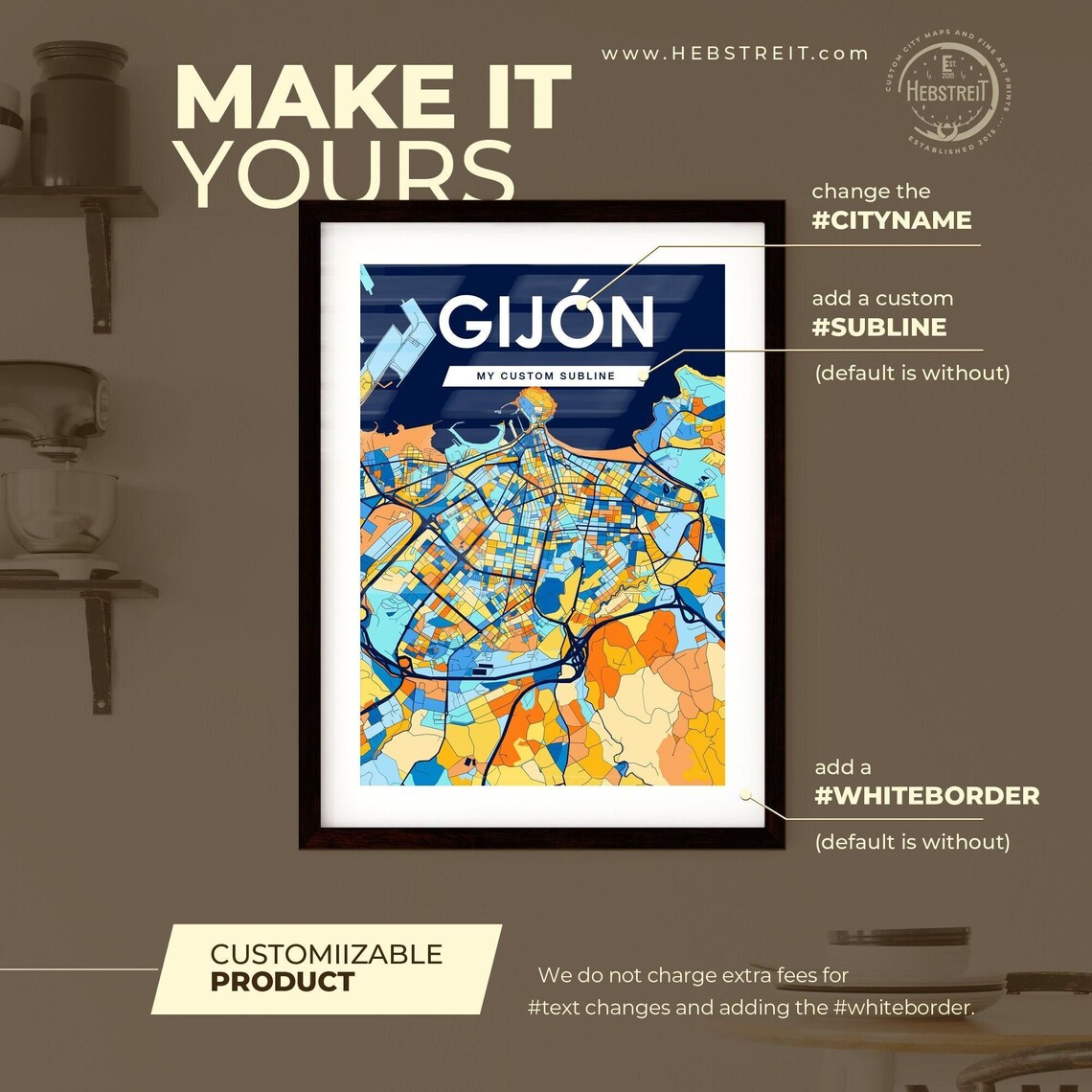 Gijon Spain Artistic Colorful City Map Wall Decor Travel Design Poster - Image 2