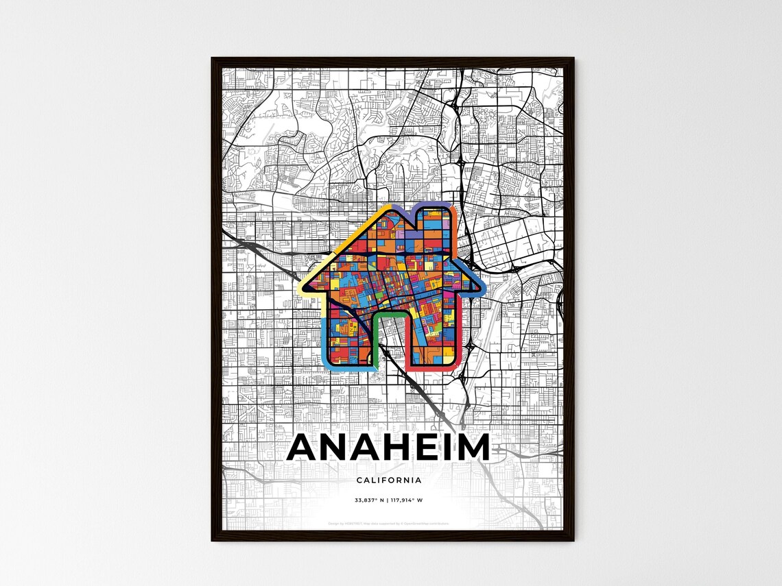 Anaheim California Minimal Map Art With Colorful Heart Icon Poster - Image 3