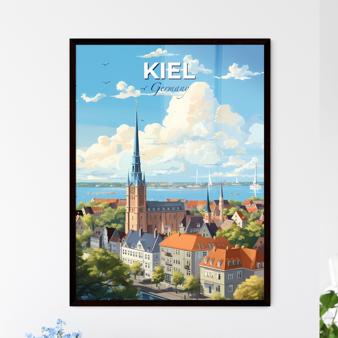 Kiel Germany Harbor Church Spire Sailing Ships Travel Poster