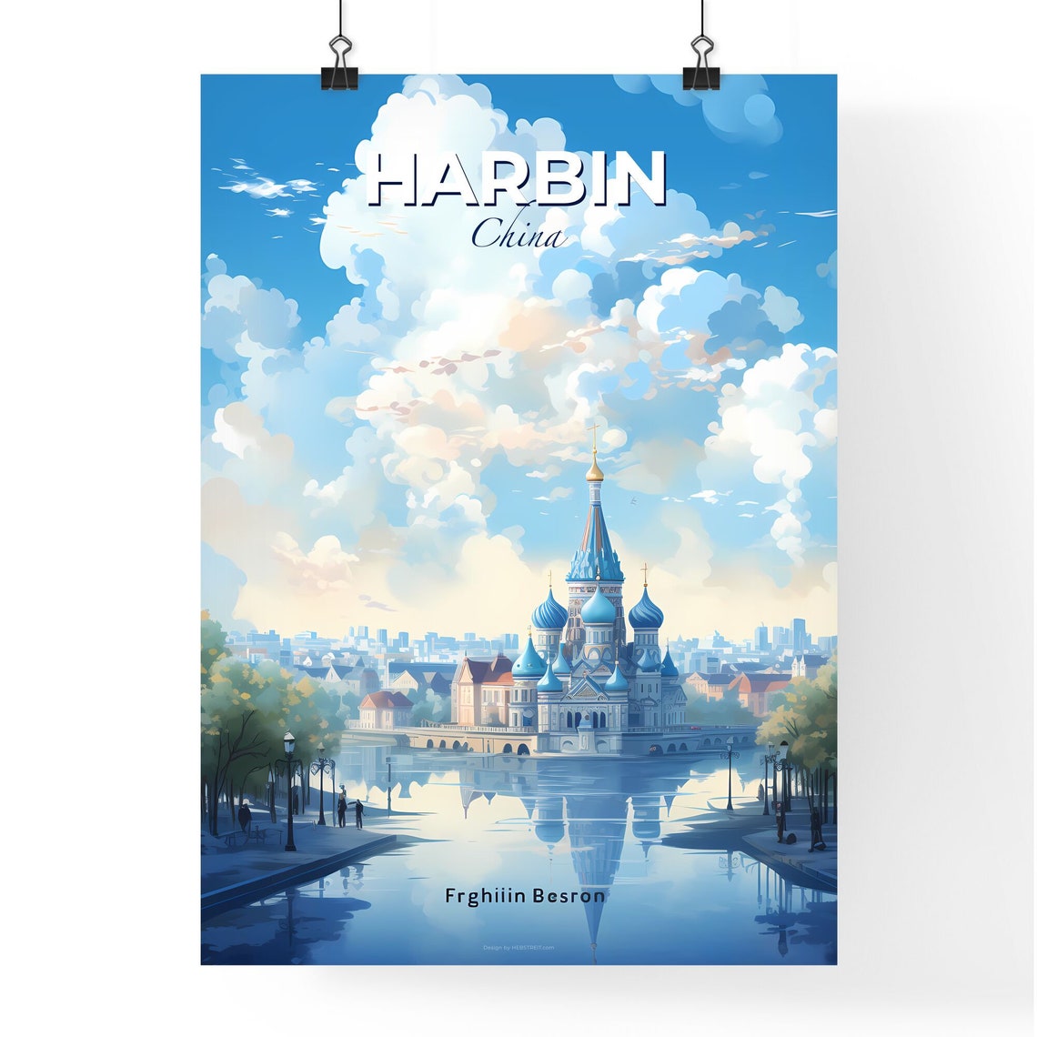 Harbin China Blue Dome Church Riverside Vintage Travel Poster - Image 4