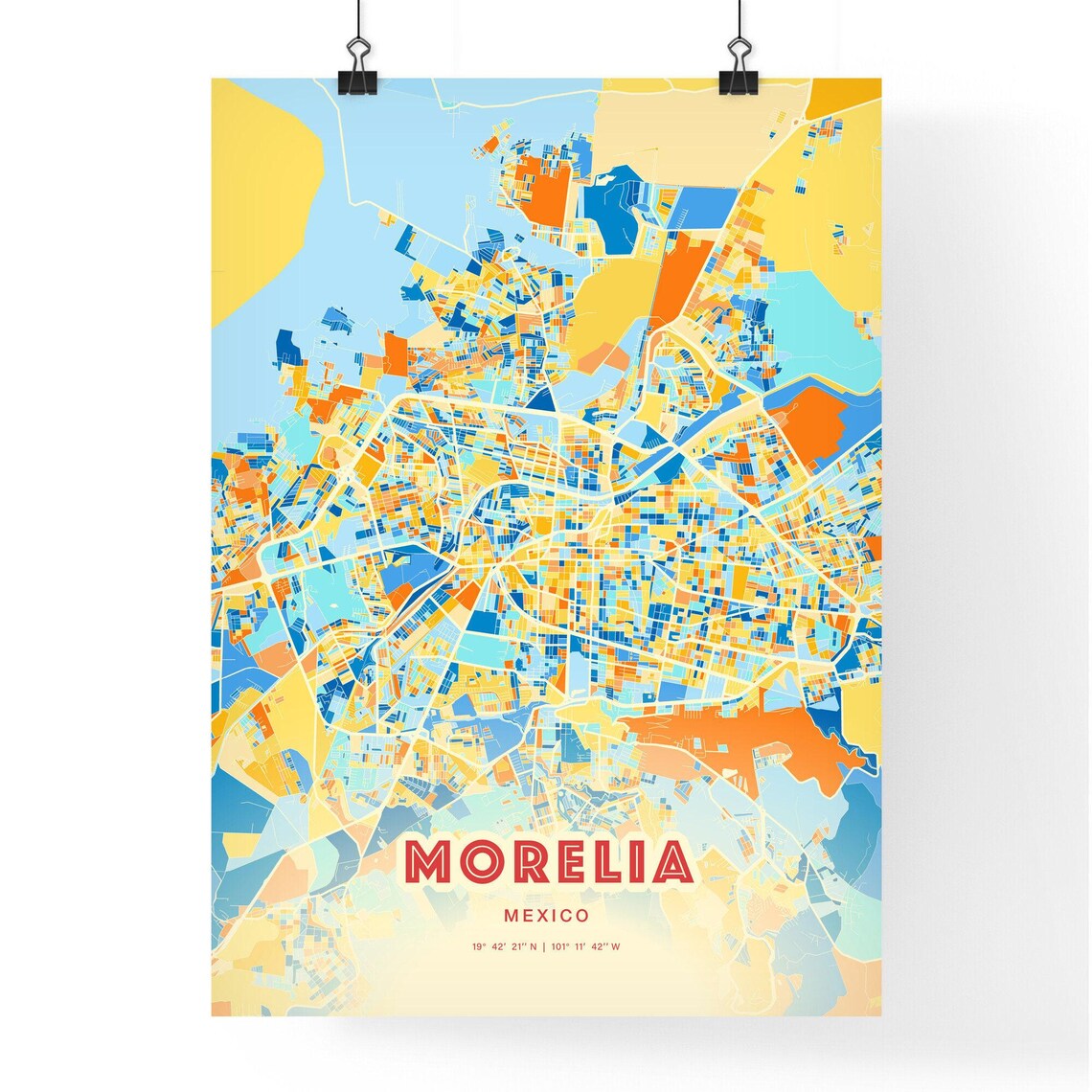 Abstract Morelia Mexico Modern Colorful City Street Map Art Poster