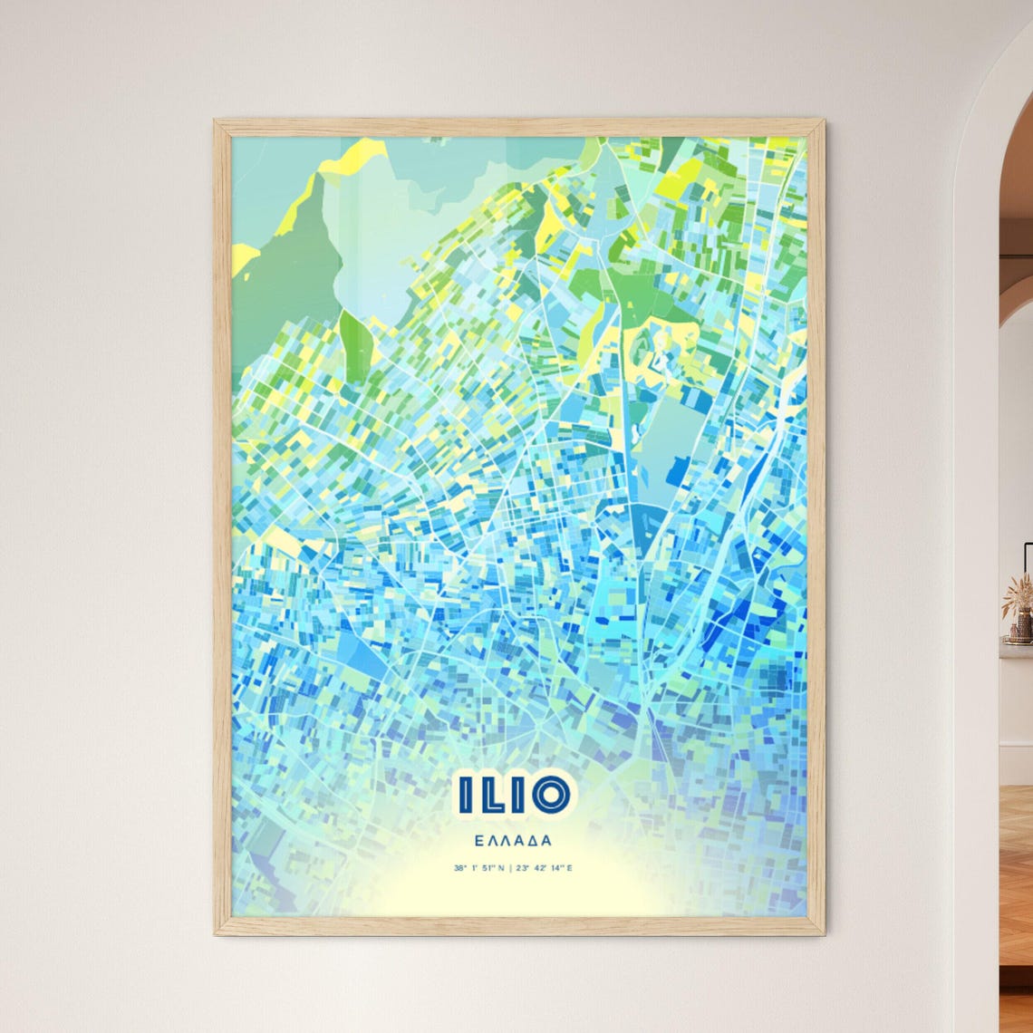 Ilio Greece Personalized Blue Art City Map Coordinates Wall Poster