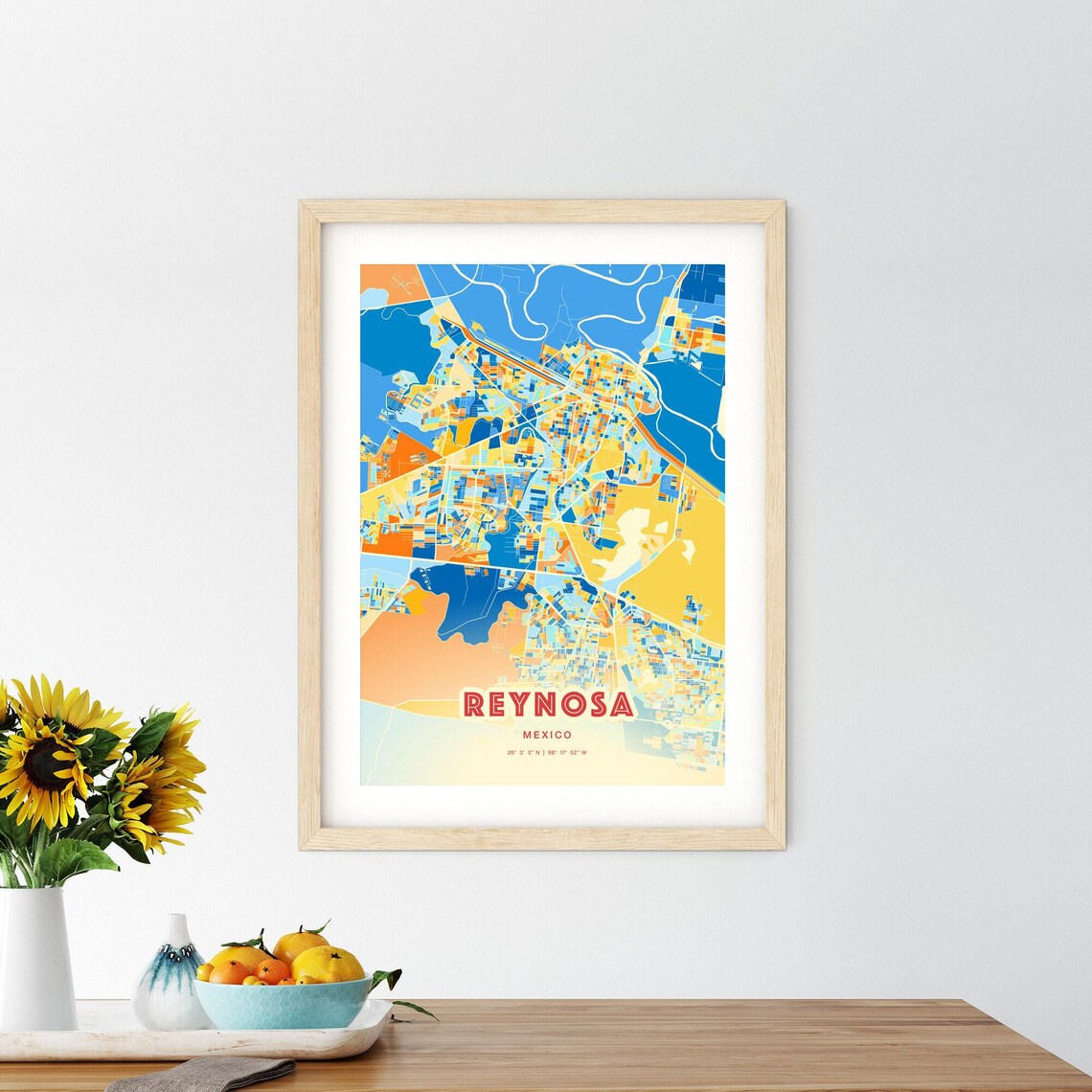 Abstract Reynosa Mexico Modern Colorful City Street Map Art Poster - Image 2