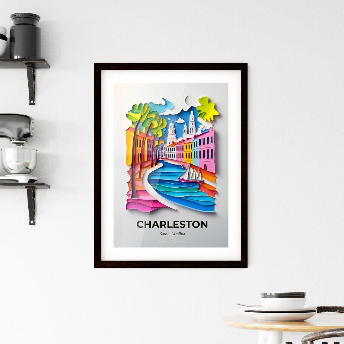 Charleston South Carolina Colorful Paper Cut Sailboat Poster - Image 2