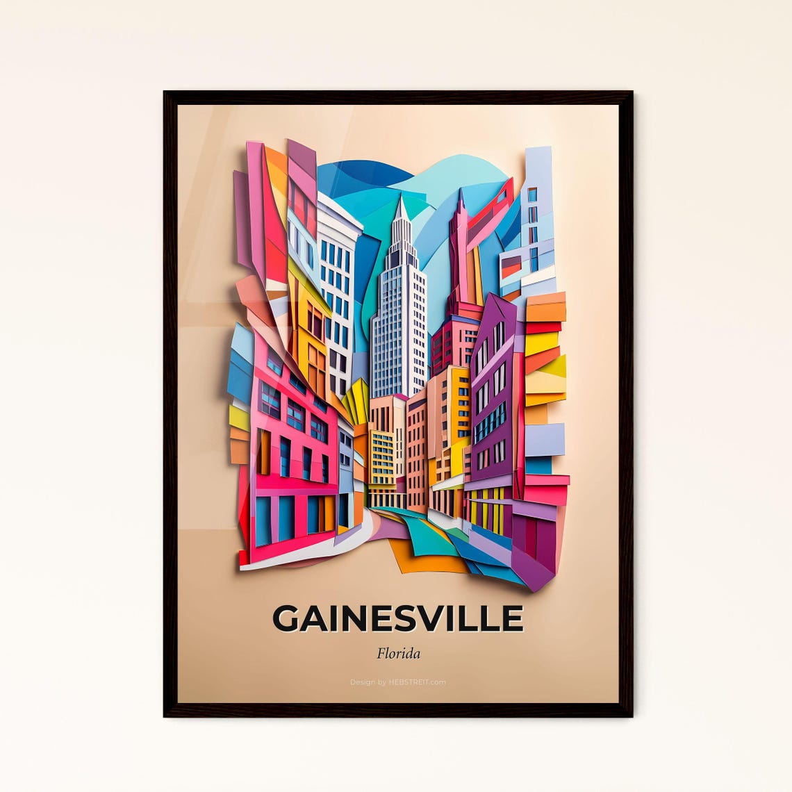 Gainesville Florida Bold Downtown Street Paper Cut Art Poster