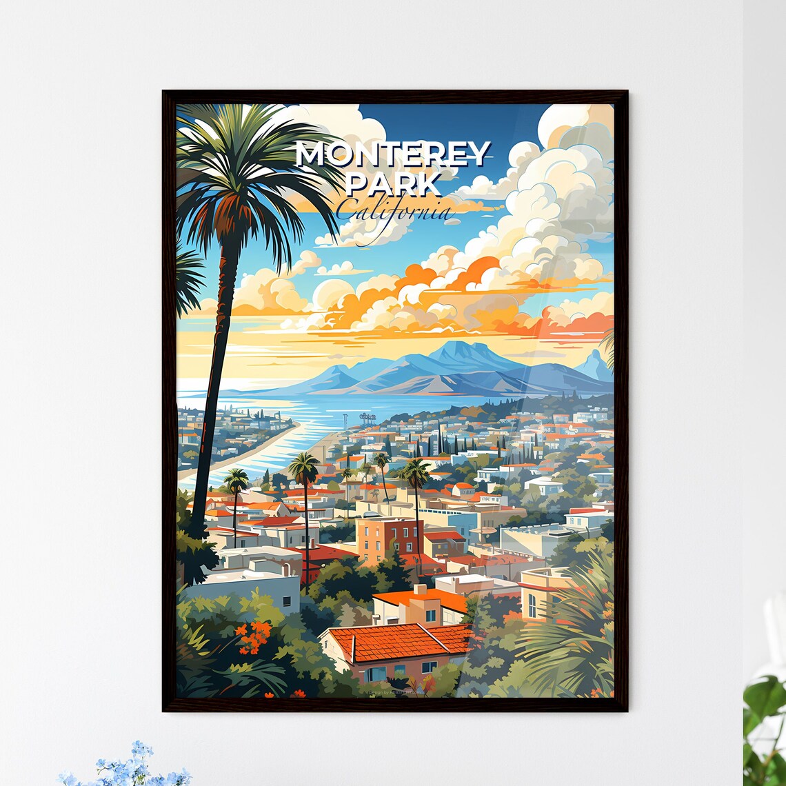 Monterey Park California Coastal City Palm Overlook Art Poster