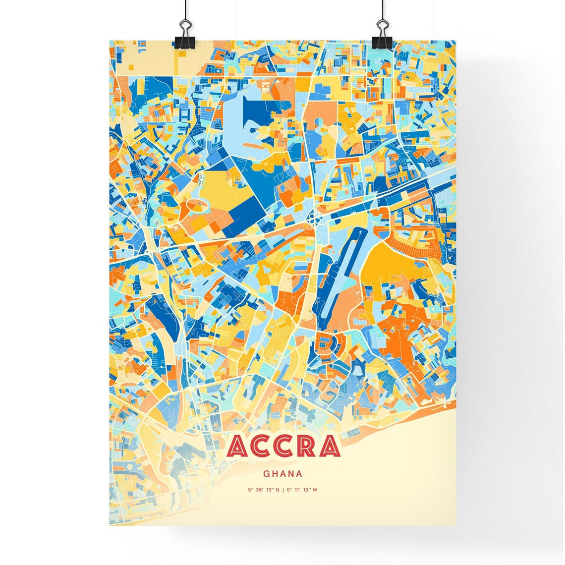 Accra Ghana Colorful Blue Orange Street Map Wall Decor Poster - Image 3