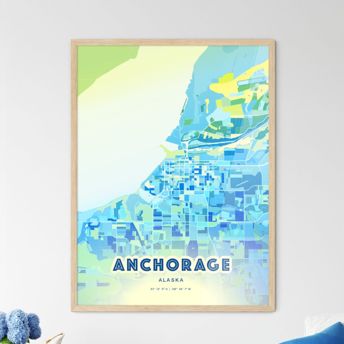 Anchorage Alaska Bluish Gradient City Map Art Poster Customizable