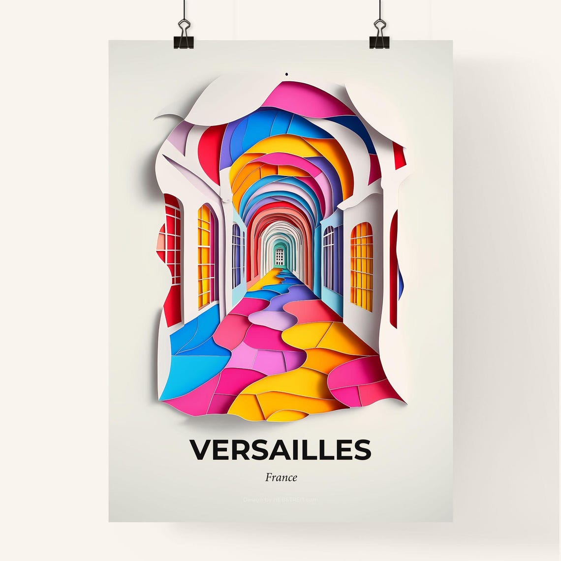Versailles France Rainbow Corridor Tunnel Paper Cut Art Poster - Image 4