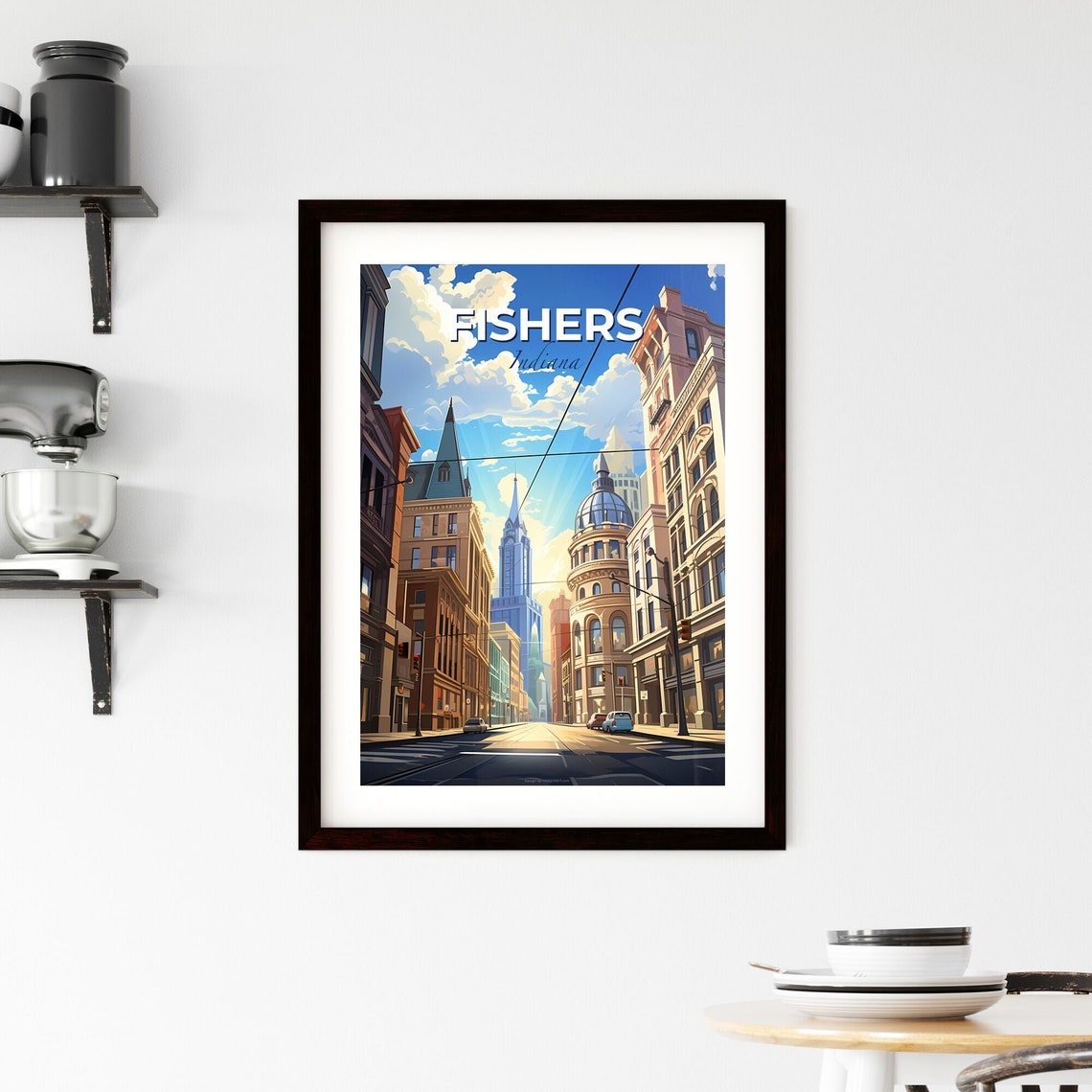 Fishers Indiana Historic Downtown Street Dome Skyline Poster - Image 2