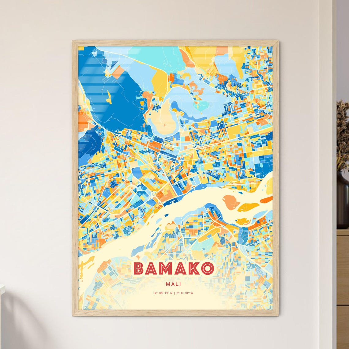 Bamako Mali City Map Blue Orange Street Art Map Poster Africa Gift