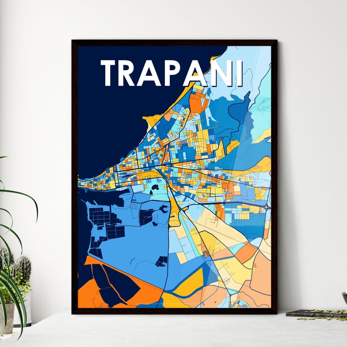 Trapani Italy Bold Colorful City Map Artwork Travel Wall Decor Poster