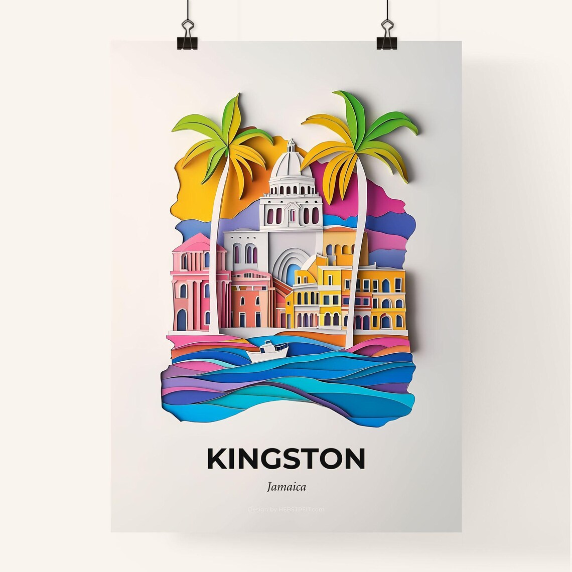 Kingston Jamaica Domed Cathedral And Palms Paper Cut Art Poster - Image 4