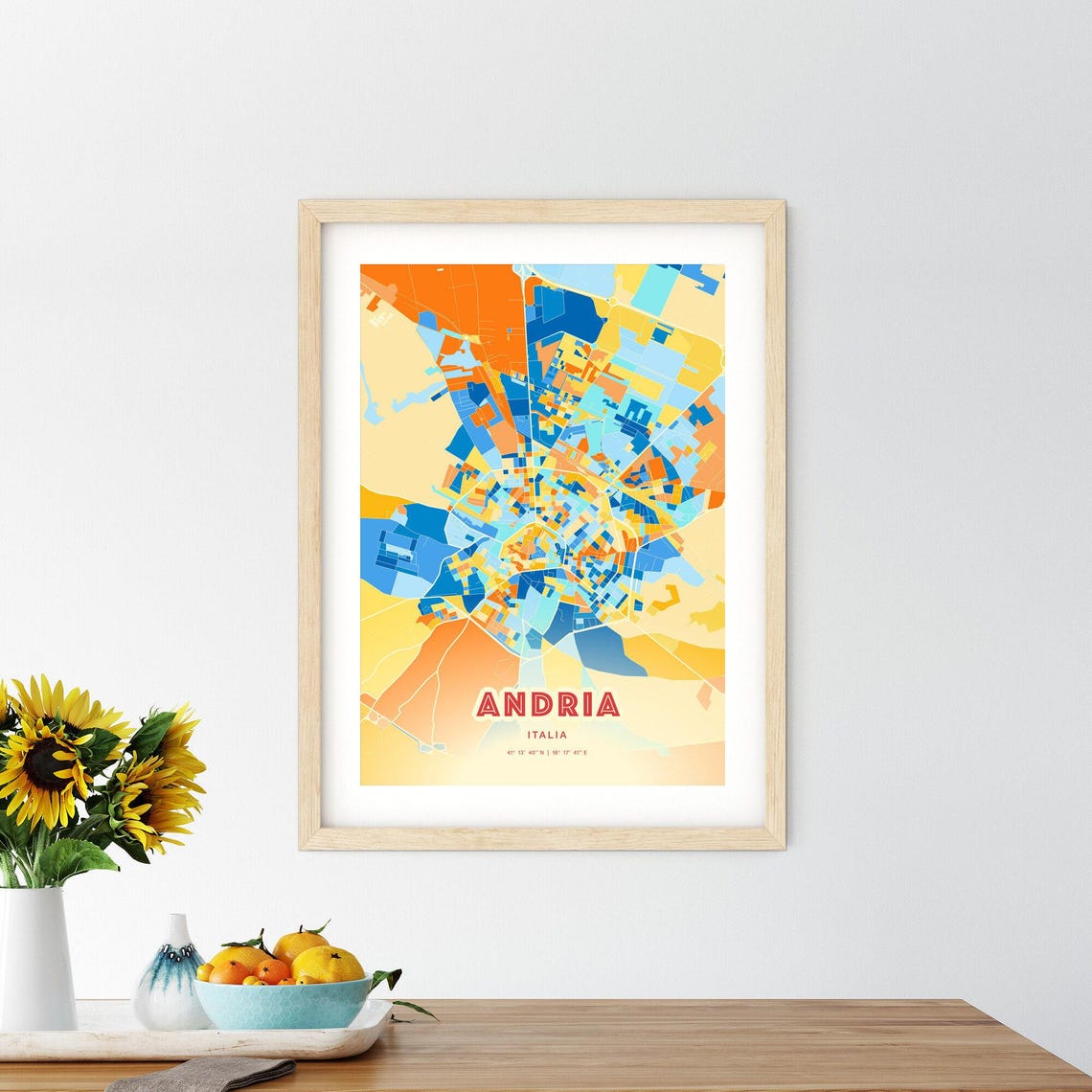Andria Italy Vibrant Stylized Blue Orange City Map Retro Print - Image 2