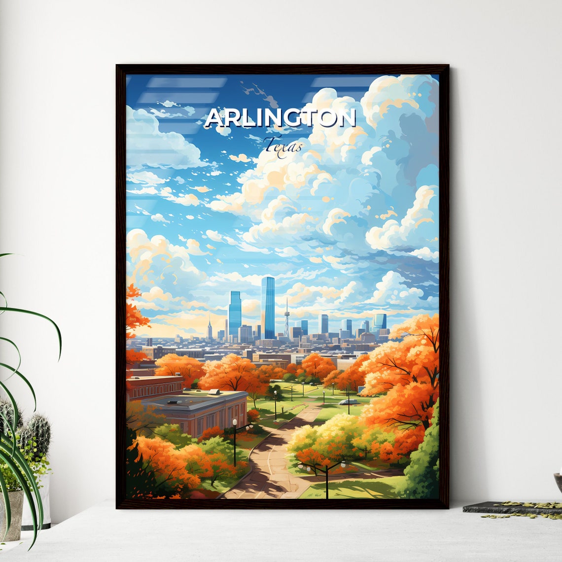 Arlington Texas Autumn Park Golden Trees City Skyline Poster
