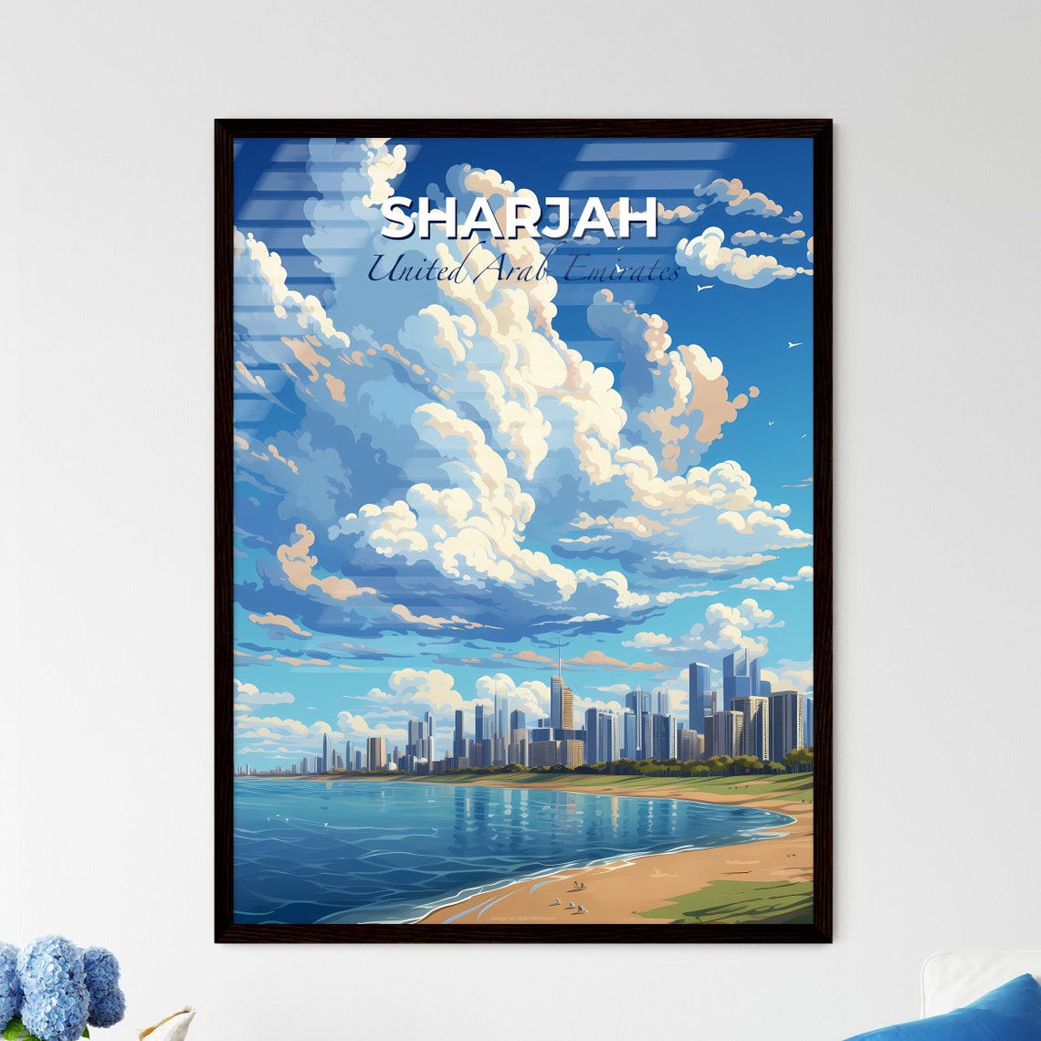 Sharjah United Arab Emirates Skyline Illustrated Travel Poster