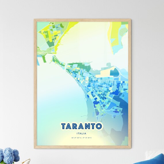 Taranto Italia Blue Green Expressive Coastal City Map Art Poster