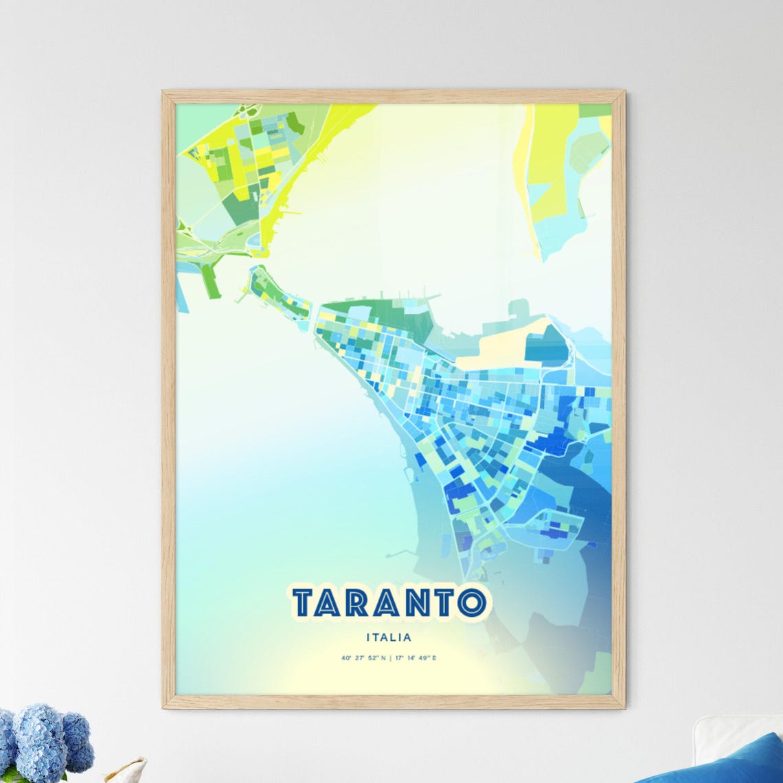 Taranto Italia Blue Green Expressive Coastal City Map Art Poster