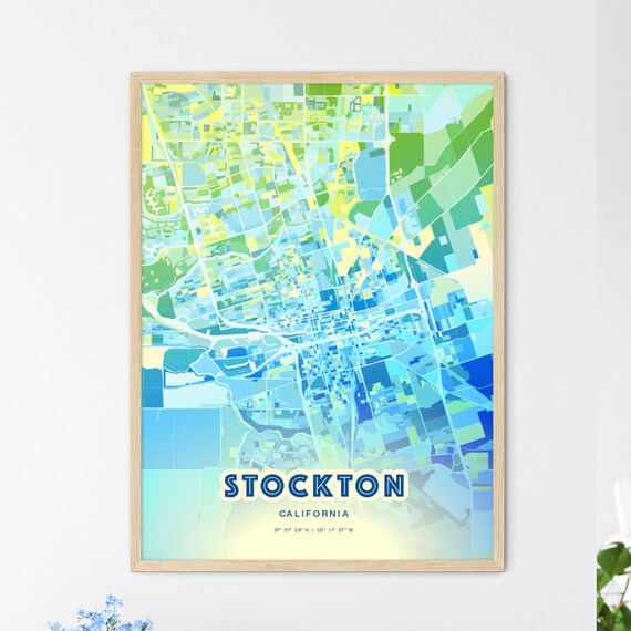 Stockton California Abstract Watercolor City Street Map Poster