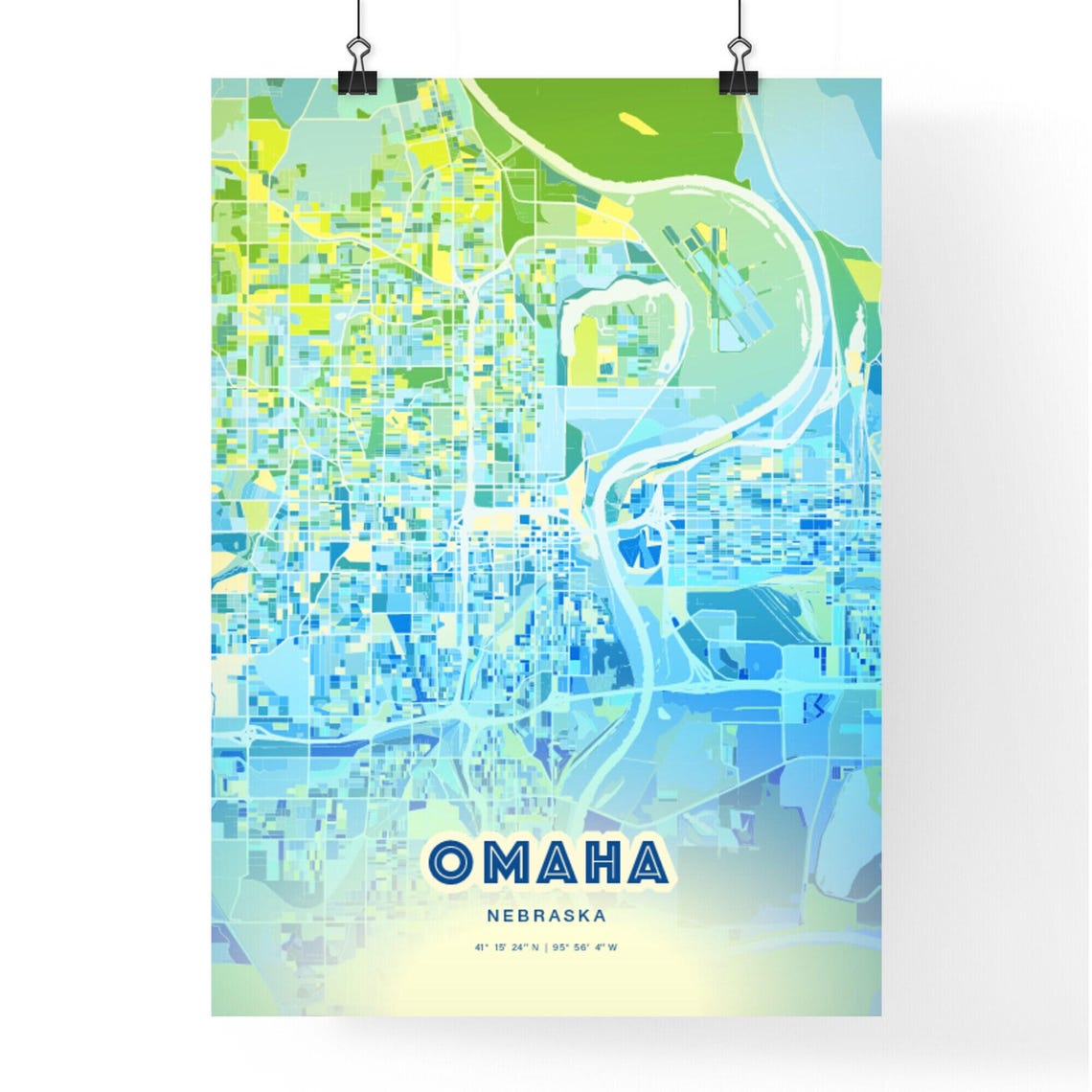 Omaha Nebraska Vibrant Abstract Watercolor City Street Map Poster - Image 3