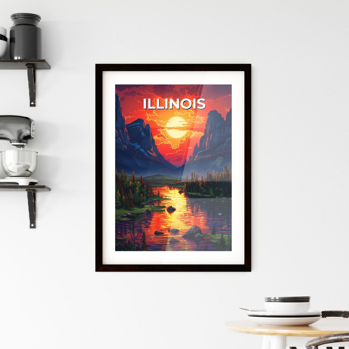 Illinois Wild River Canyon Dramatic Sunset Cliffs Travel Poster - Image 2
