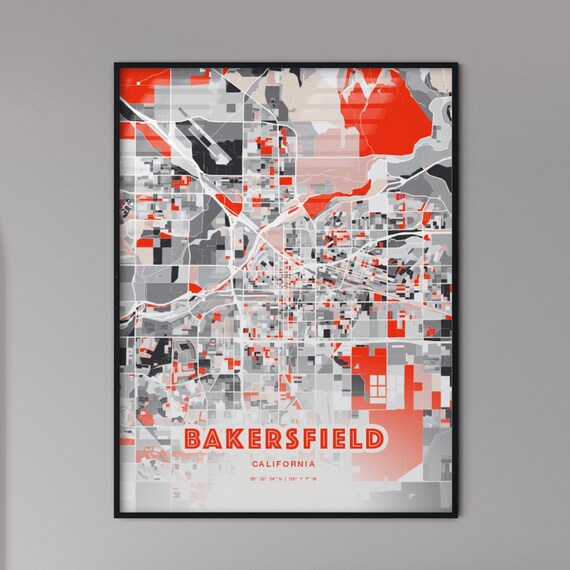 Bakersfield CA Modern Expressive Map Art