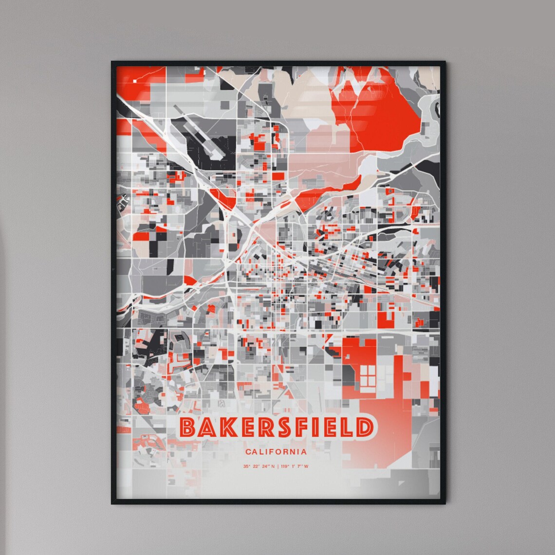 Bakersfield CA Modern Expressive Map Art