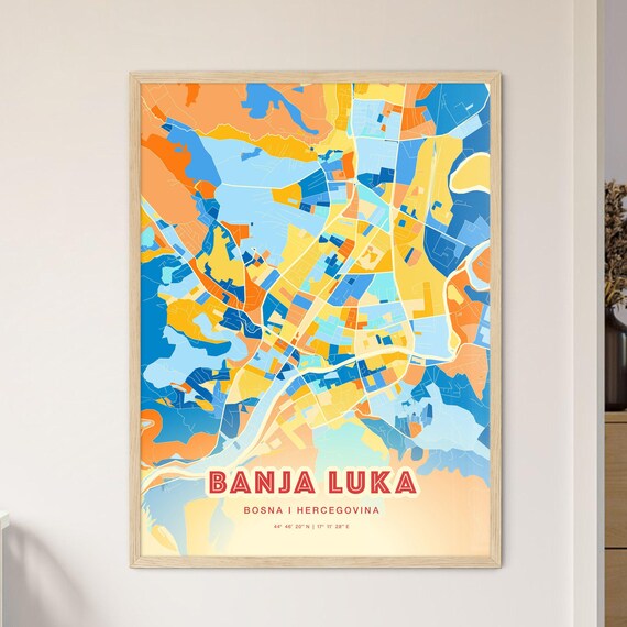 Banja Luka Bosnia and Herzegovina Blue Orange City Map Poster