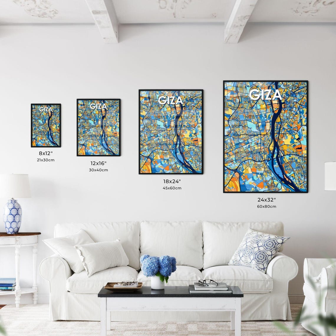 Giza Egypt Colorful City Street Map with Nile River Poster Art - Image 3