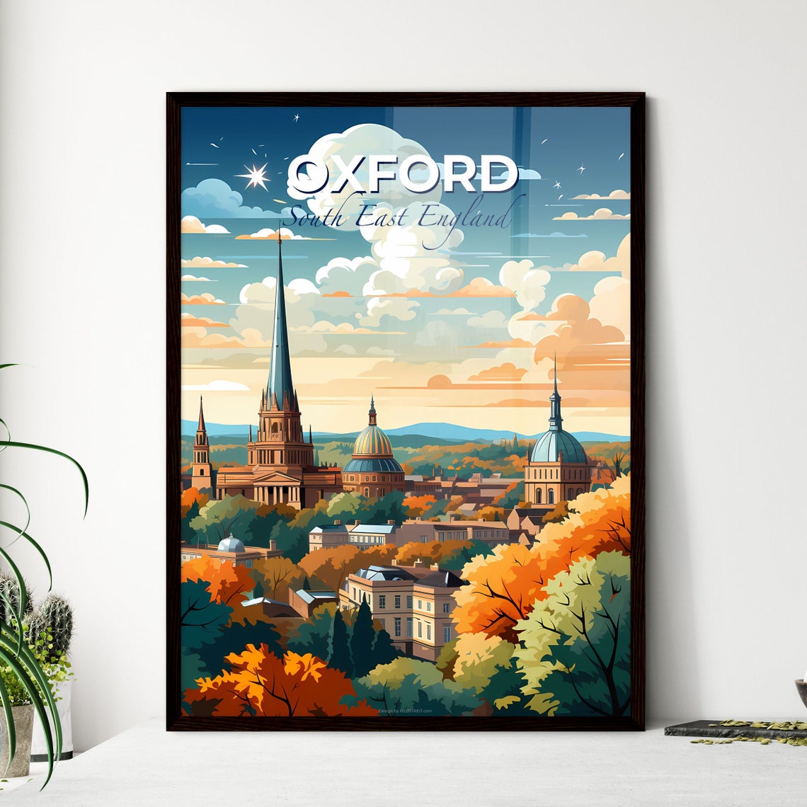 Oxford South East England Spires Domes Autumn Trees View Poster