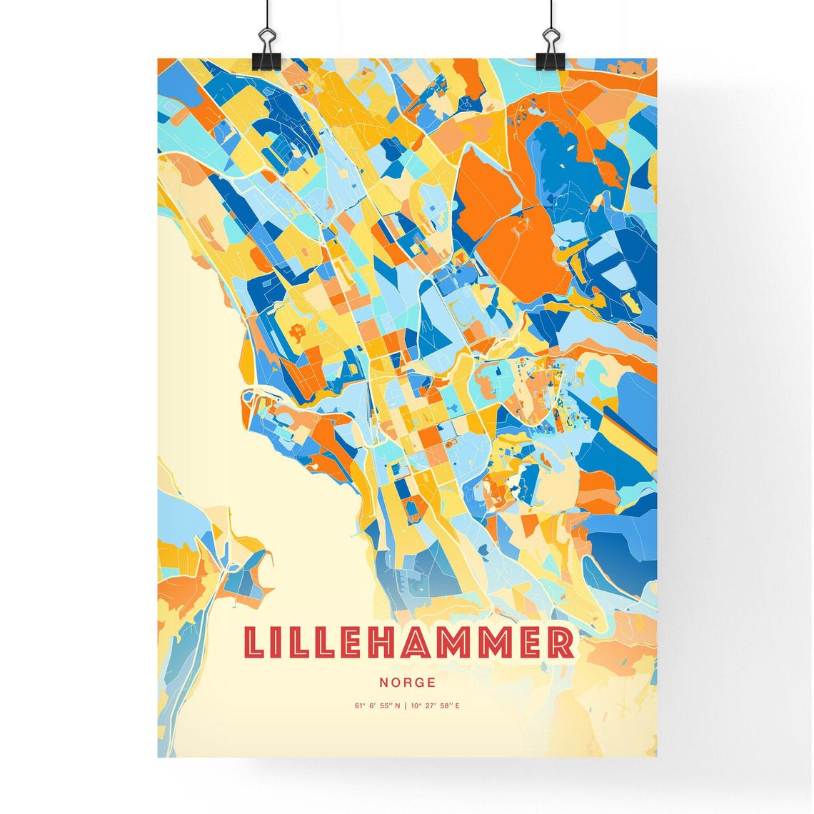 Lillehammer Norway Blue Orange Colorful City Map Art Poster Gift - Image 3