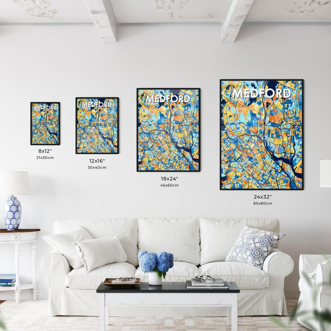 Medford Massachusetts Vibrant Colorful Illustrated Street Map Art Poster - Image 3