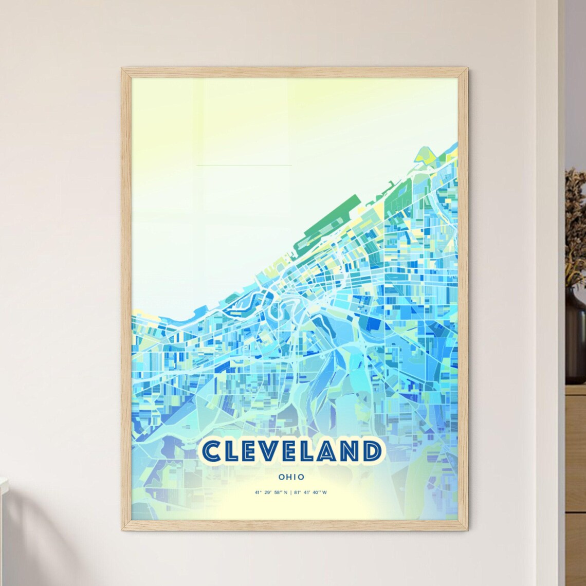 Cleveland Ohio Vibrant Abstract Watercolor City Street Map Poster