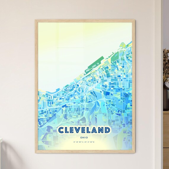 Cleveland Ohio Vibrant Abstract Watercolor City Street Map Poster