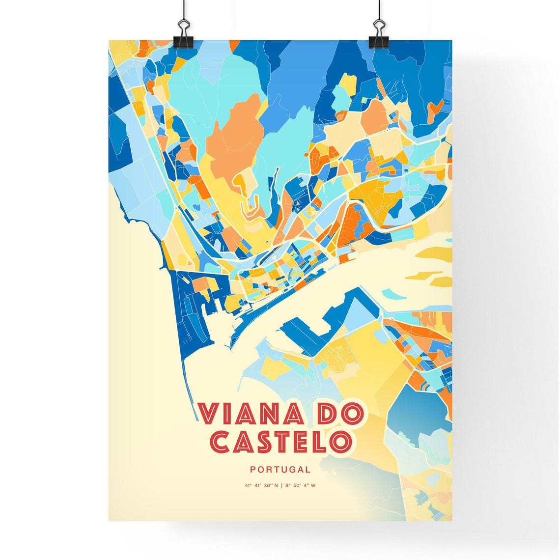 Vibrant Viana Do Castelo Portugal Blue Orange City Map Art Poster - Image 3