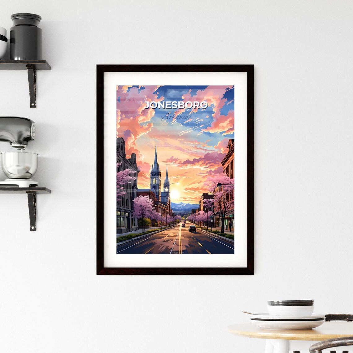 Jonesboro Arkansas Sunset Main Street Church Spires Art Poster - Image 2