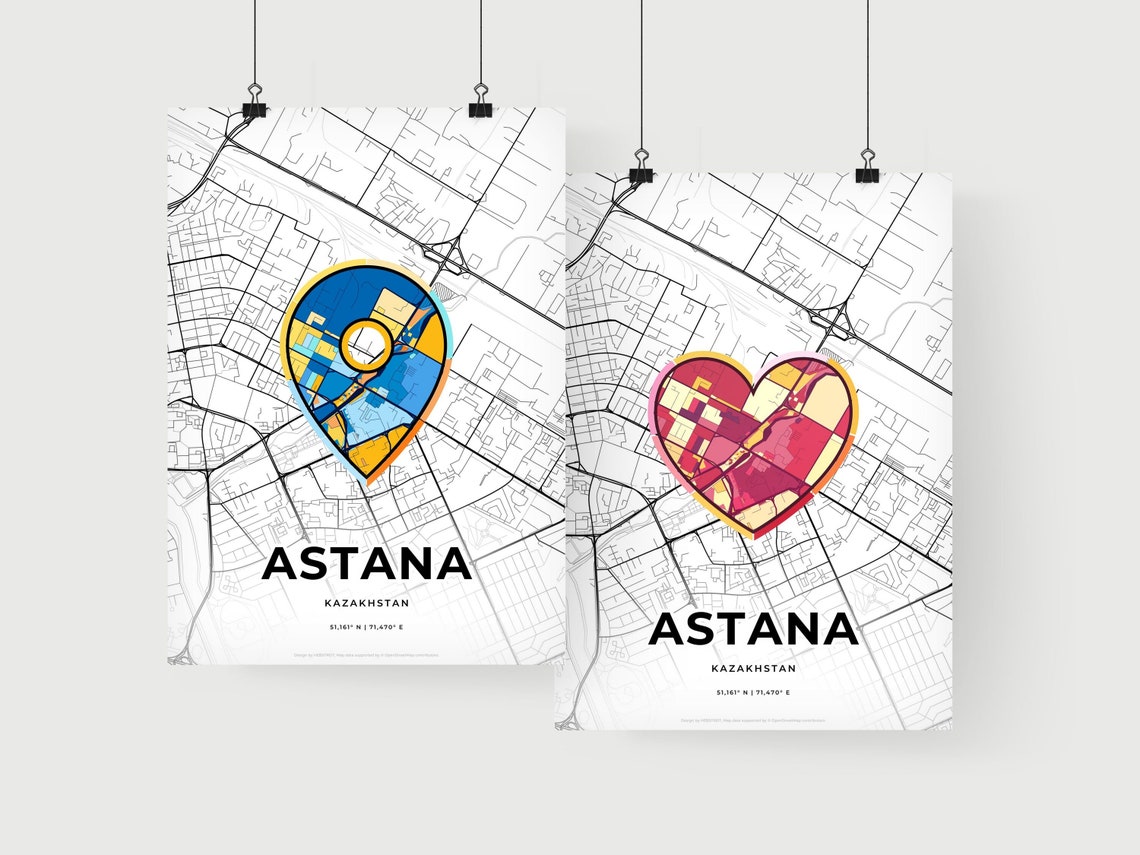 Astana Kazakhstan Minimalist Line Art Heart Shaped City Map Poster - Image 2