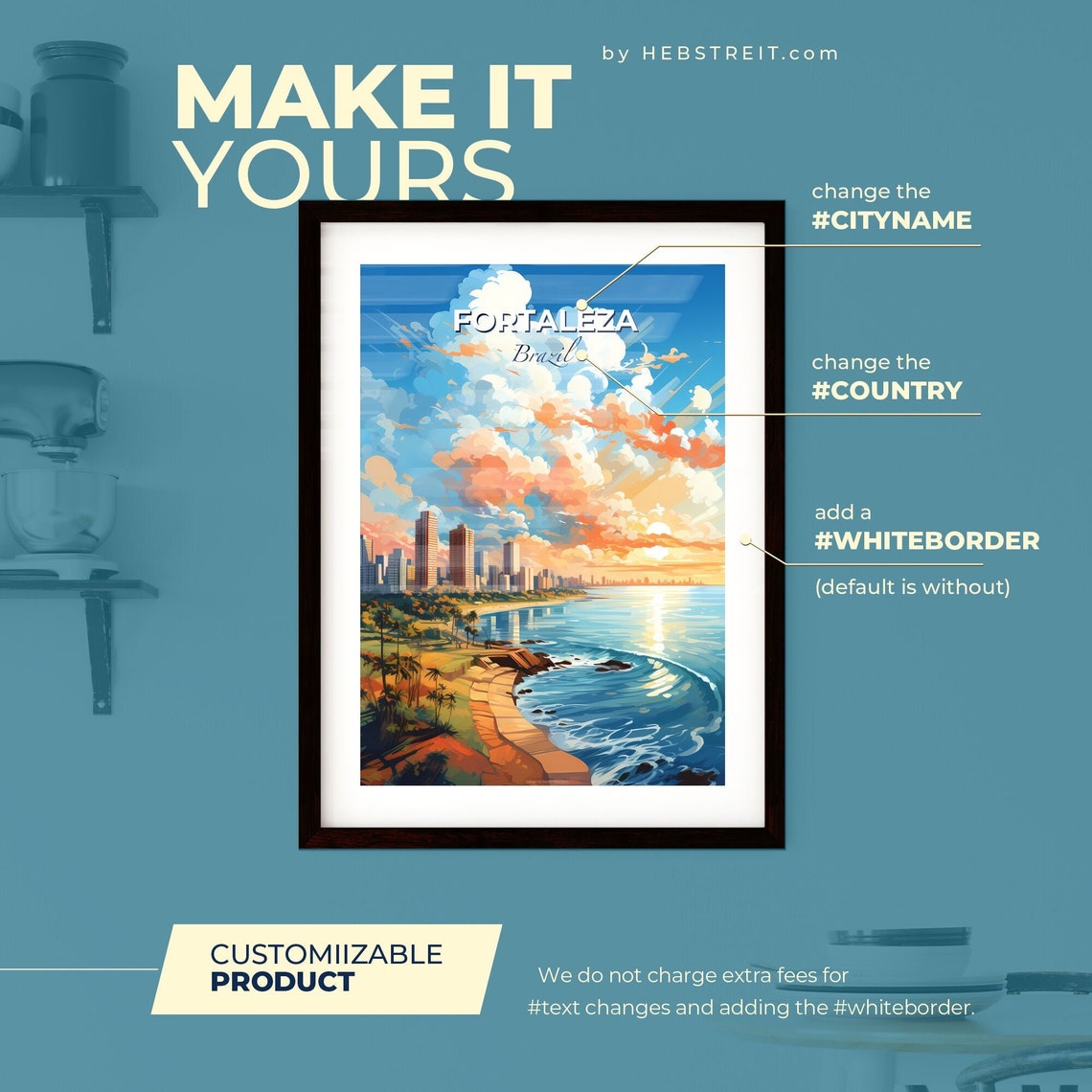 Fortaleza Brazil Coastal Skyline Golden Sunset Beach Travel Poster - Image 2