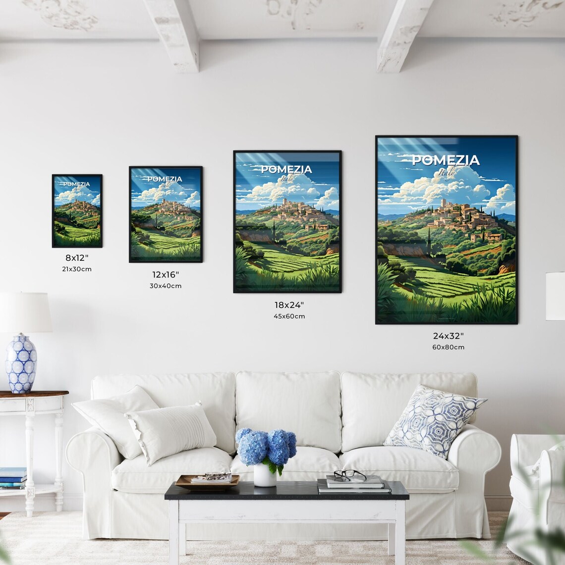 Pomezia Italy Hilltop Village Cypress Terraced Fields Art Poster - Image 3
