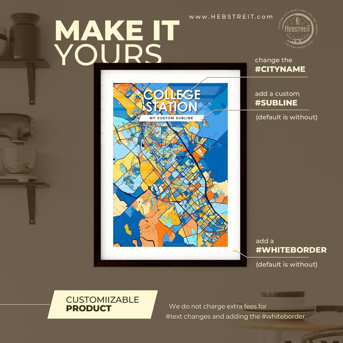College Station Texas Vibrant Colorful Mosaic City Street Map Art Poster - Image 2