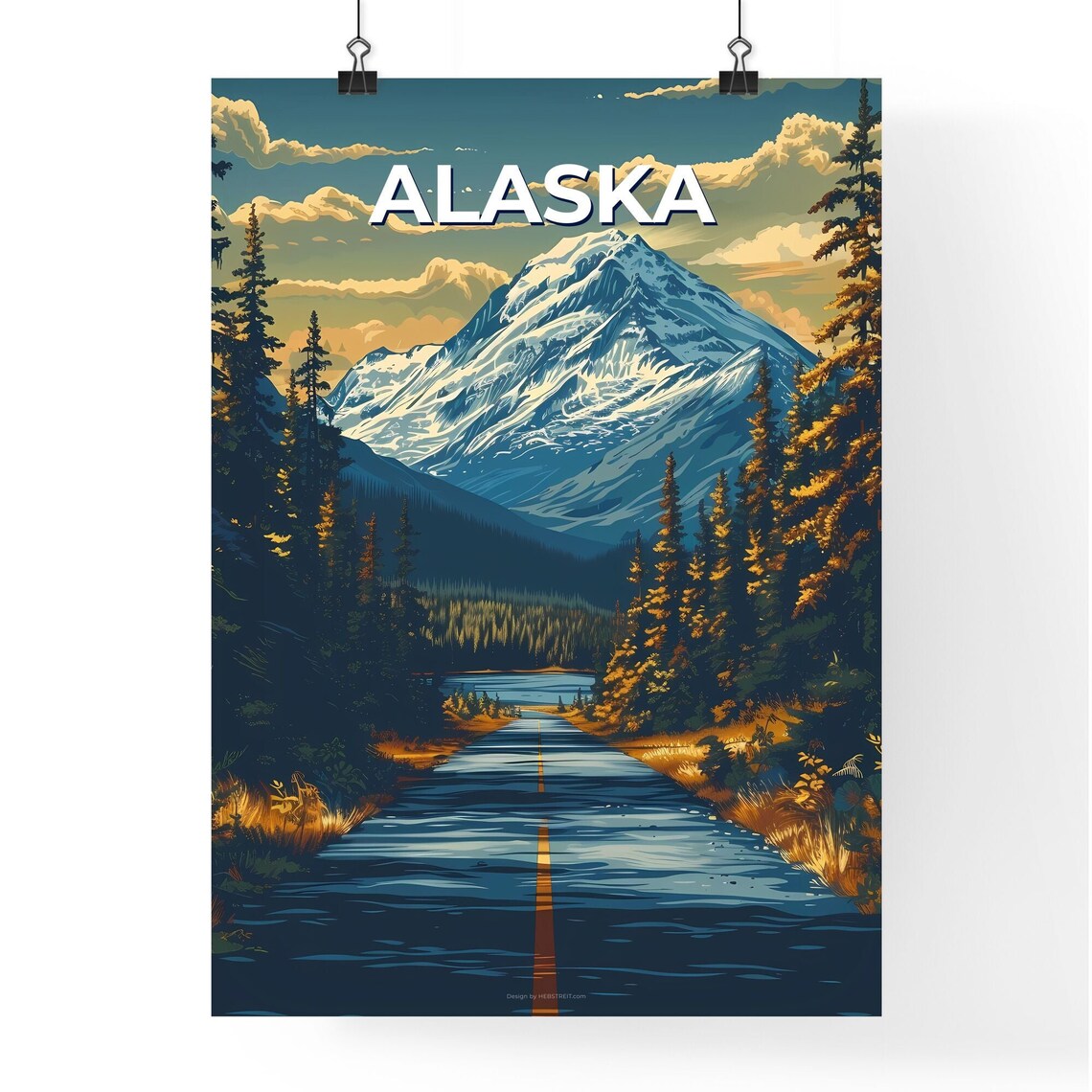 Alaska Snowy Mountain Peak Forest Road Lake Vintage Travel Poster Art - Image 4