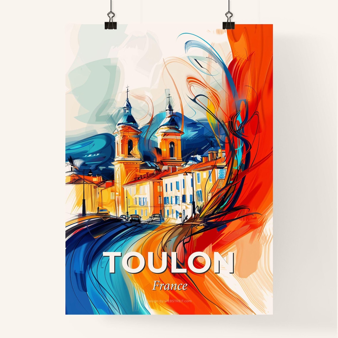 Toulon France Colorful Abstract Twin Towers Harbor Road Art Poster - Image 4
