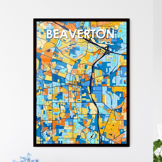 Beaverton Oregon Colorful Blue Orange City Map Mosaic Poster