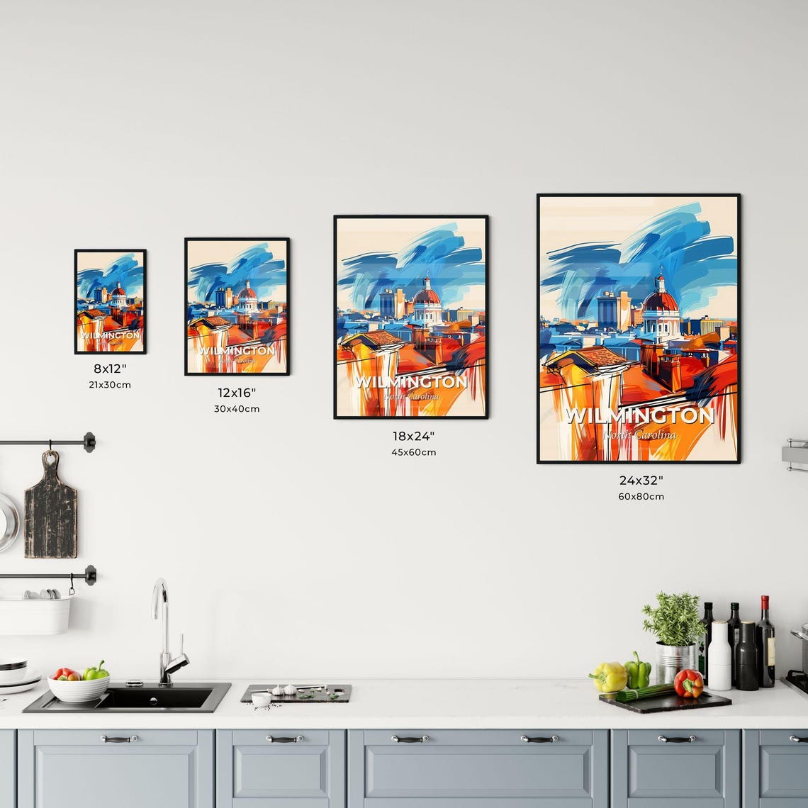 Wilmington North Carolina Colorful Abstract Dome Skyline Poster - Image 3
