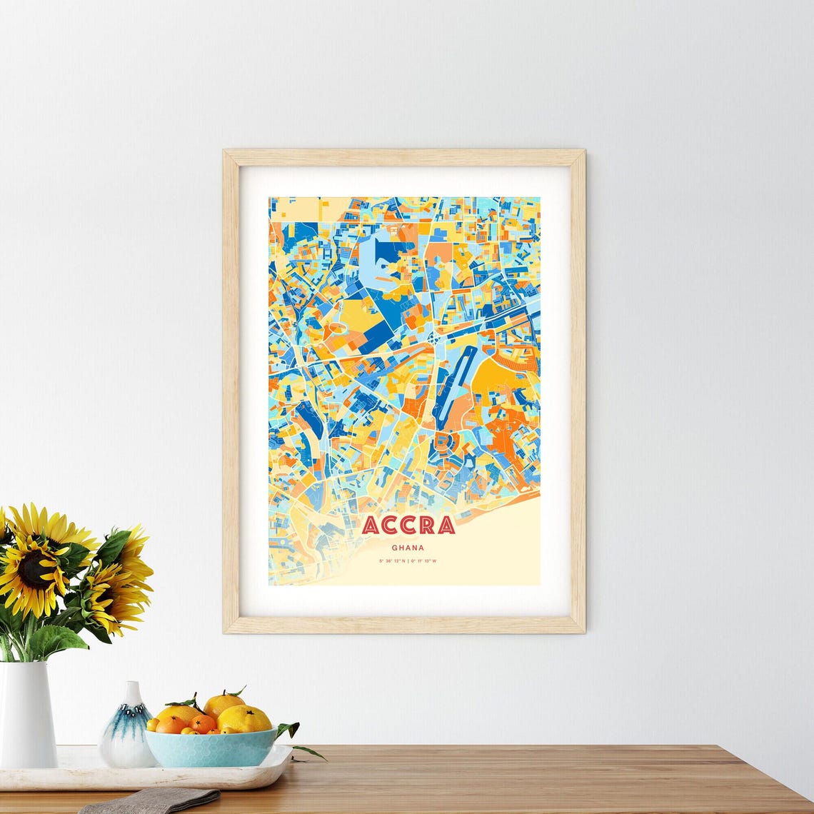 Accra Ghana Colorful Blue Orange Street Map Wall Decor Poster - Image 2