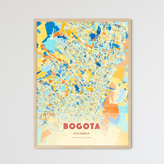 Bogota Colombia Bold Vibrant Blue Orange Mosaic City Map Poster