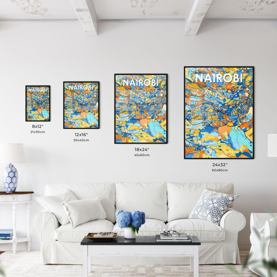 Nairobi Kenya Colorful City Street Map in Blue and Orange Poster - Image 3