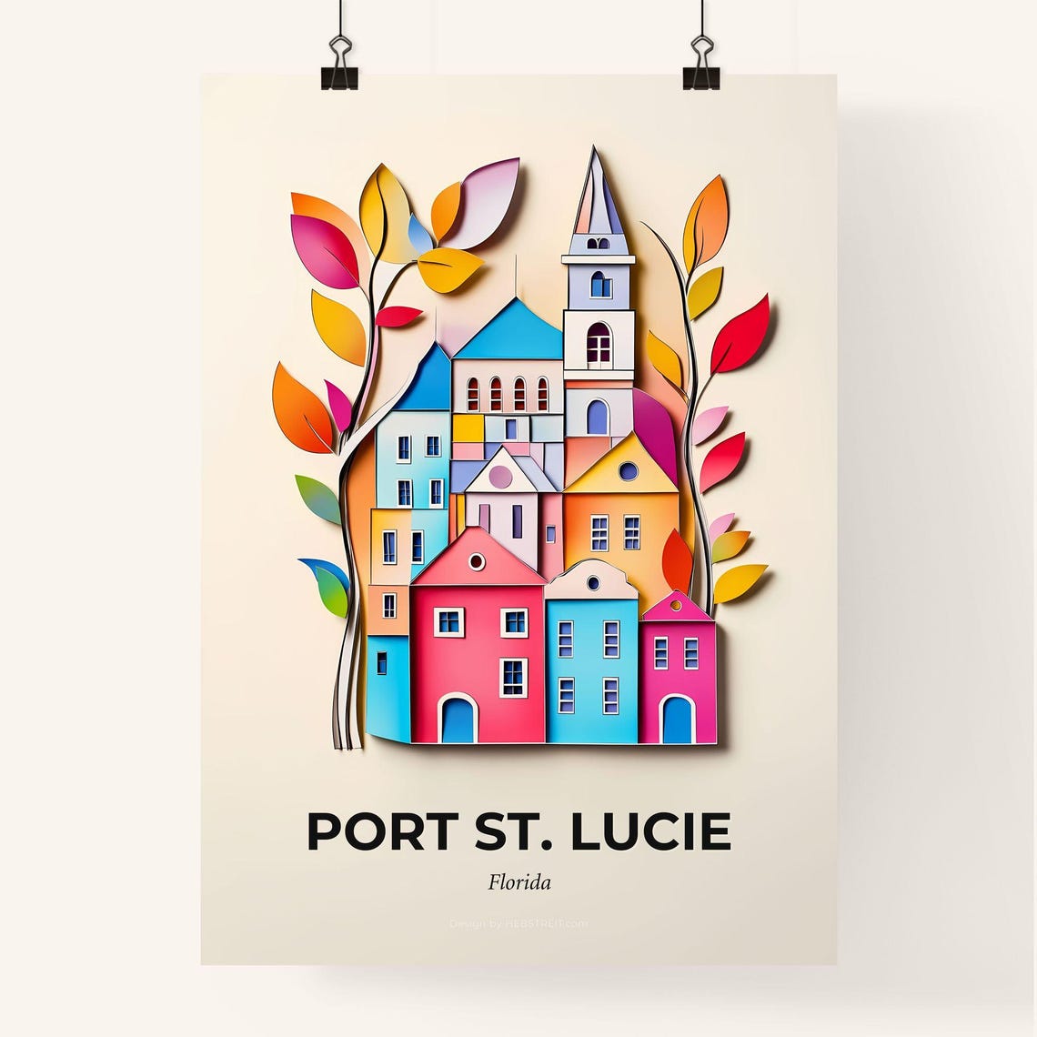 Port St. Lucie Florida Village Colorful Paper Cut Art Poster - Image 4